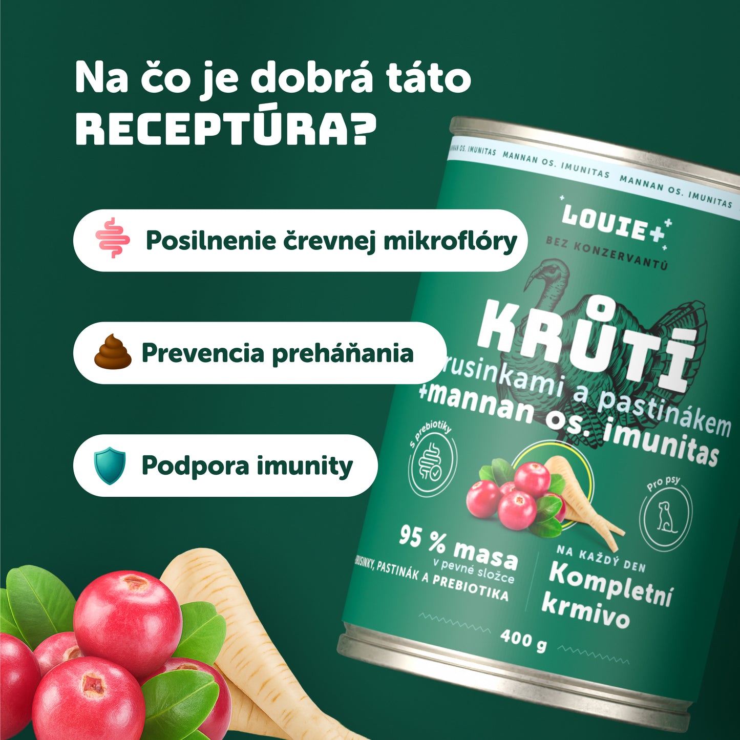 Morčacie s brusnicami, paštrnákom + prebiotikami 400 g